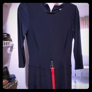 Navy long sleeved scoop neck dress with belt by Tommy Hilfiger